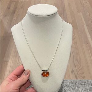 Elegant Silver Necklace with Amber Pendant